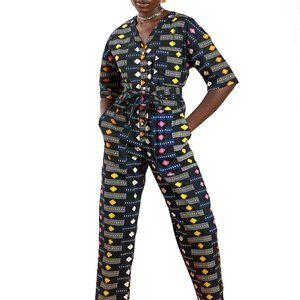 YEVU Lax Jumpsuit Black Diamond Print (Size XL, brand new!)